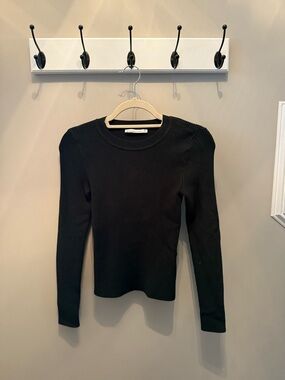 Abercrombie & Fitch Green Ribbed Long-Sleeve Crewneck Top